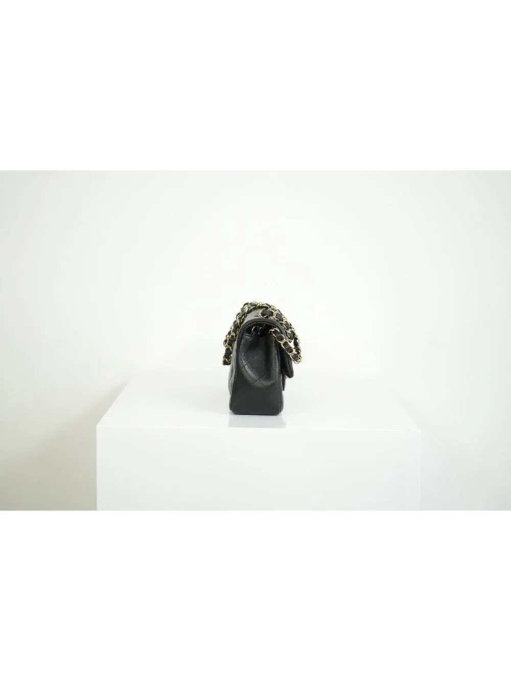 Chanel Mini Classic Black Lambskin W/Champagne Gold Flap Bag Full Set
